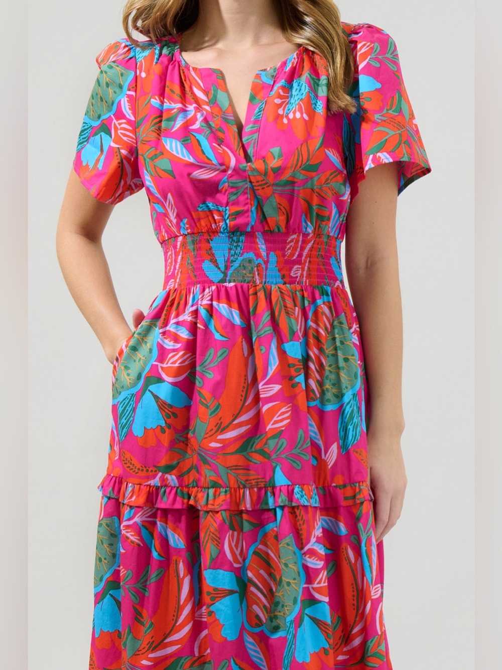 NWT Sugarlips Cactus Blossom Palmer Poplin Tiered Maxi Dress - Picture 4 of 5